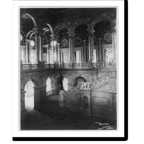 Historic Print, Library of Congress. Interior. Great Hall (detail). Grand Staircase, 16" x 20"
