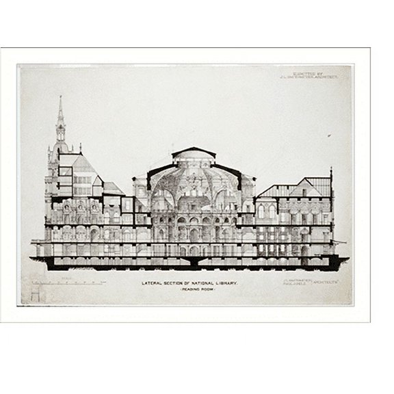Historic Print, [Library of Congress (National Library"), Judiciary Square site, Washington, D.C. Section, German Renaissance]" - 2, 18" x 24"