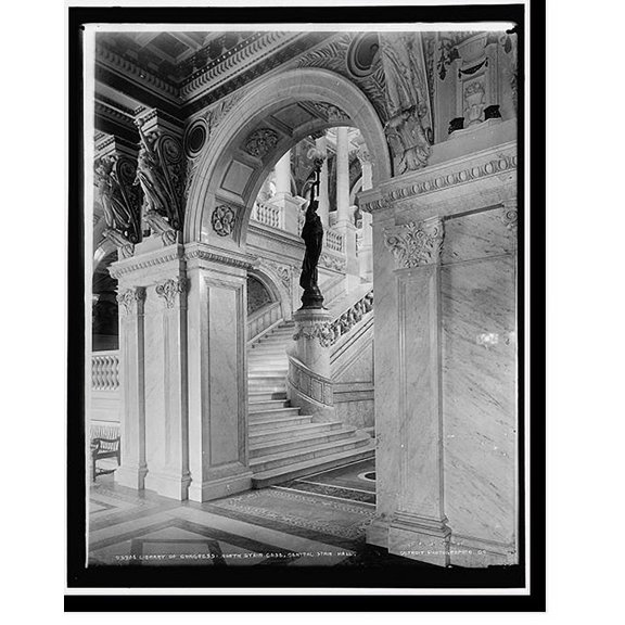 Historic Print, Library of Congress, north stair case, central stair hall, 16" x 20"