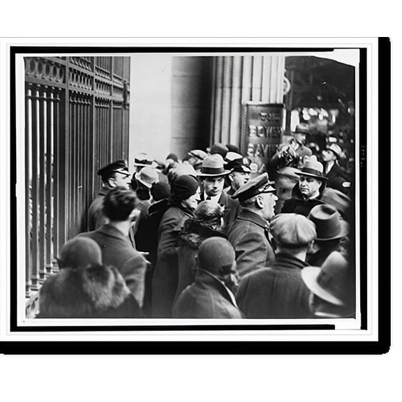 Historic Print, Like modern town criers, policemen boom the news to depositors that bank is closed.by World-Telegram staff photographer., 16" x 20"