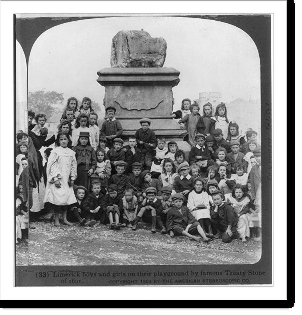Historic Print, Limerick boys and girls on their playground by famous