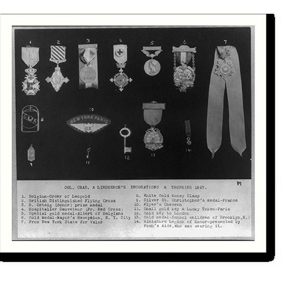 Historic Print, Lindbergh's decorations and trophies, 16" x 20"