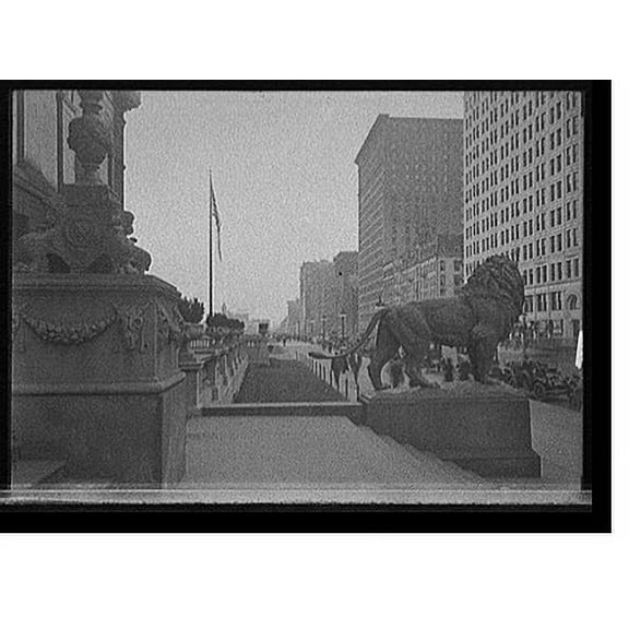 Historic Print, [Lion in front of Art Institute of Chicago], 18" x 24"
