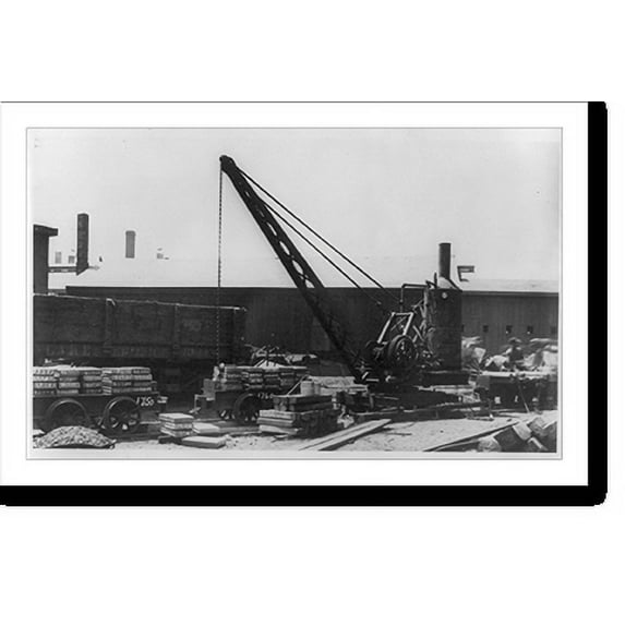 Historic Print, Loading crane for loading up steel on P.&L.E. railroad cars, with old type steam boiler, [Penna.], 18" x 24"