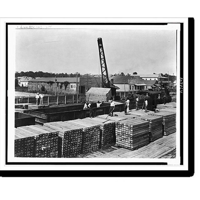 Historic Print, Loading cross ties with Brown hoist on yard, LambFish