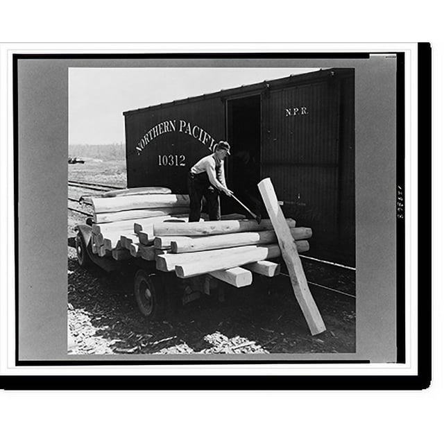 Historic Print, Loading railroad ties. Littlefork, Minnesota, 16" x 20