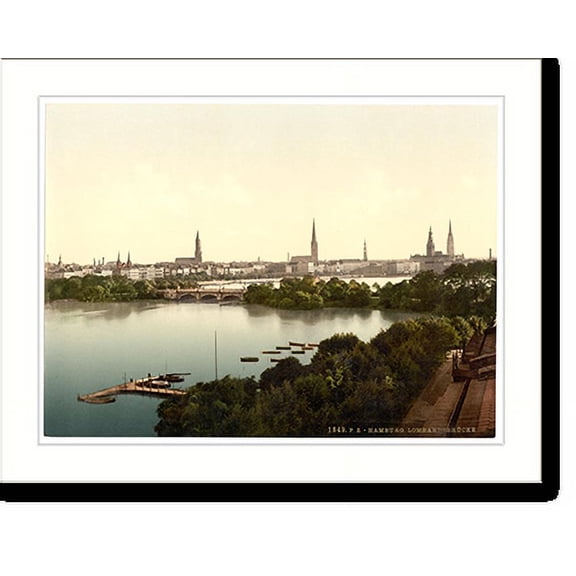Historic Print, Lombards Bridge Hamburg Germany, 18" x 24"