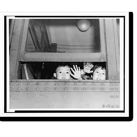 Historic Print, Long Beach (Calif.) Evacuation . Young evacuees gayly wave goodbye to friends, 18" x 24"