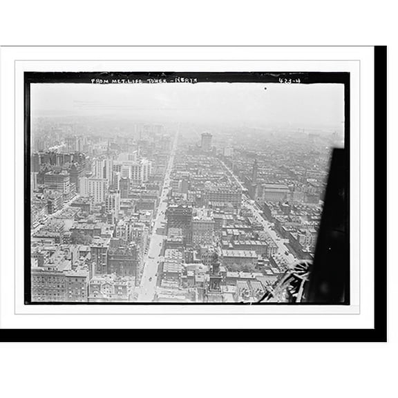 Historic Print, Looking north up Fifth and Park Avenues from Met. Life Tower, Manhattan, 16" x 20"