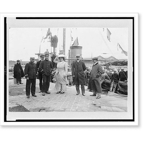 Historic Print, [Louis Blériot with his wife on return to Calais, France, with ship behind them], 18" x 24"