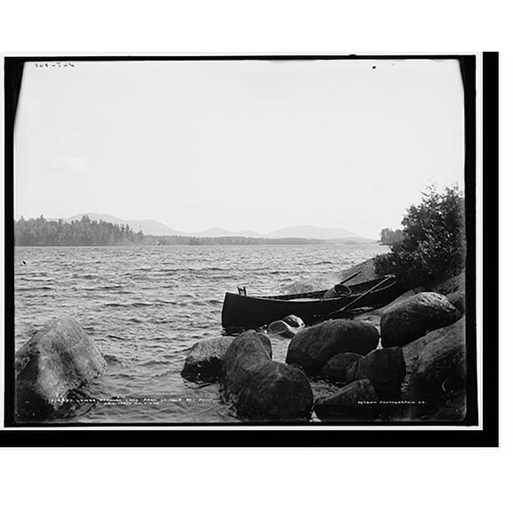 Historic Print, Lower Saranac Lake from Shingle Bay Point, Adirondack Mountains, 16" x 20"