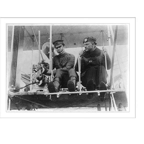 Historic Print, Lt. M.S. Crissy with the first explosive aerial bomb and pilot, Philip Parmelle, in a Wright Model B. biplane, San Francisco, 18" x 24"
