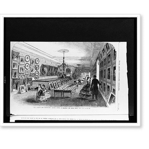 Historic Print, M.B. Brady's new photographic gallery, corner of Broadway and Tenth Street, New York.A. Berghaus del., 16" x 20"