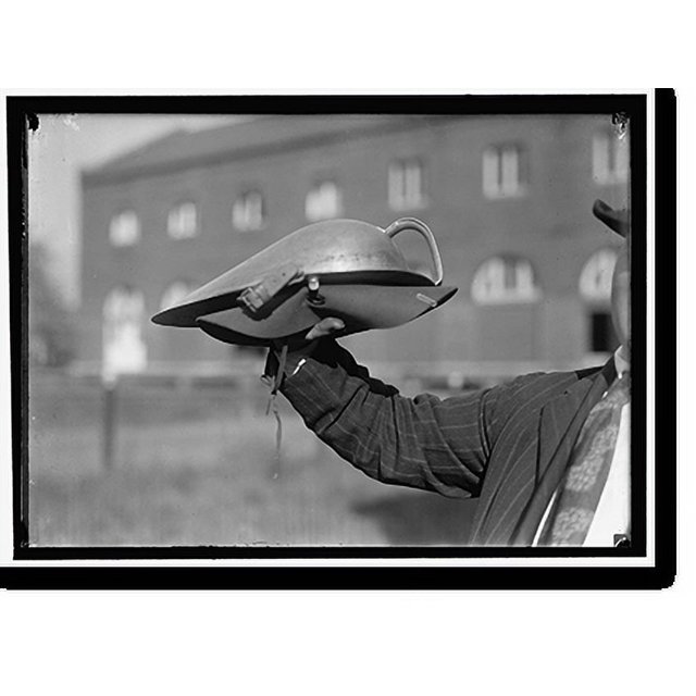 Historic Print, MAHON, LEONARD D. WITH STEEL HELMET HE INVENTED THAT