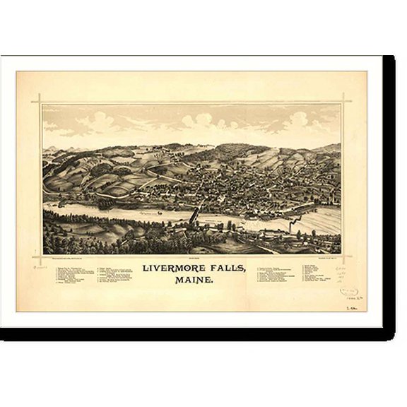 Historic Print, ME Livermore Falls 1889 MAP, 18" x 24"