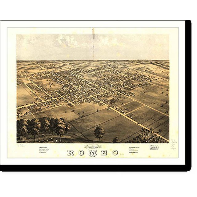 Historic Print, MI Romeo 1868 MAP, 16" x 20"