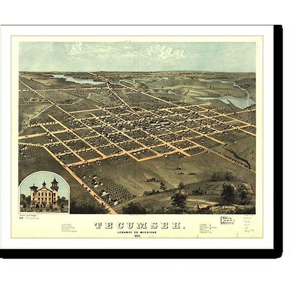 Historic Print, MI Tecumseh 1868 MAP, 18" x 24"