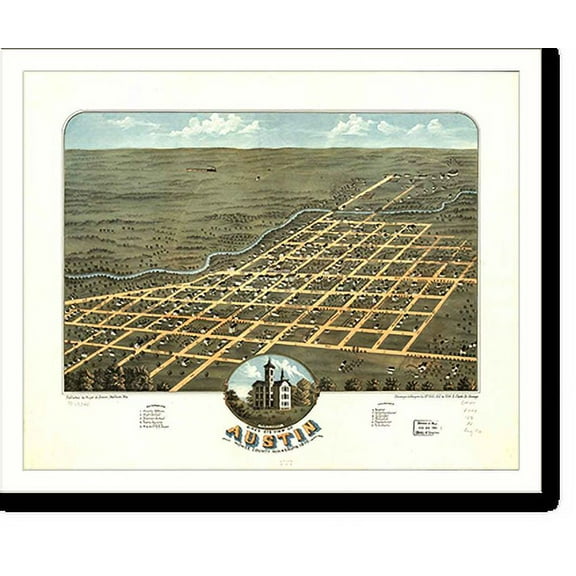 Historic Print, MN Austin 1870 MAP, 18" x 24"
