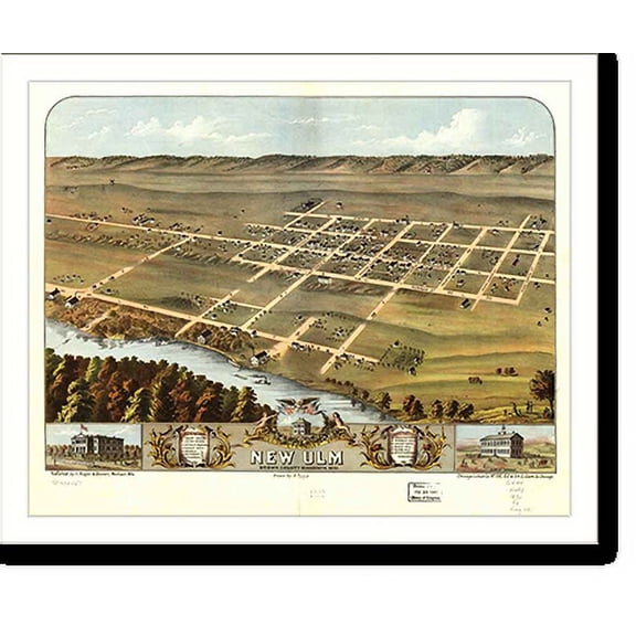 Historic Print, MN New Ulm 1870 MAP, 16" x 20"