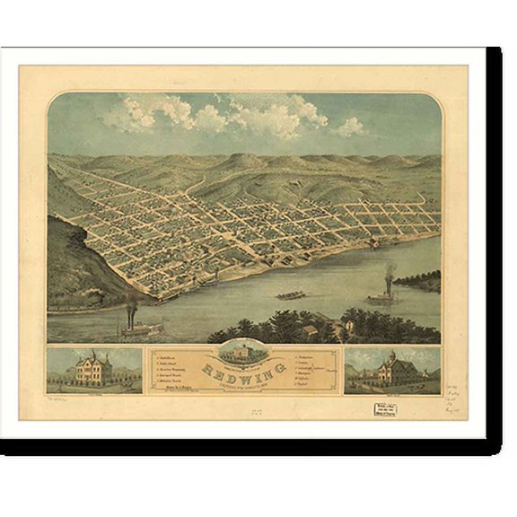 Historic Print, MN Red Wing 1868 MAP, 16" x 20"