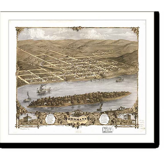 Historic Print, MO Hermann 1869 MAP, 16" x 20"