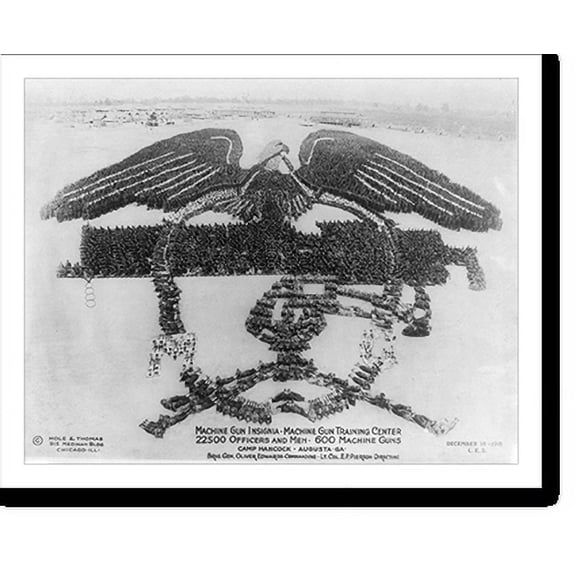 Historic Print, Machine Gun Insignia; Machine Gun Training Center; 22500 officers and men, 600 machine guns; Camp Hancock, Augusta, Ga.; Brig. Gen. Oliver Edwards, commanding; Lt. Col. …16" x 20"