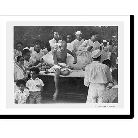 Historic Print, [Mahatma Gandhi, full-length portrait, seated, with group of people around him].photo Khopkar & Engineer., 18" x 24"