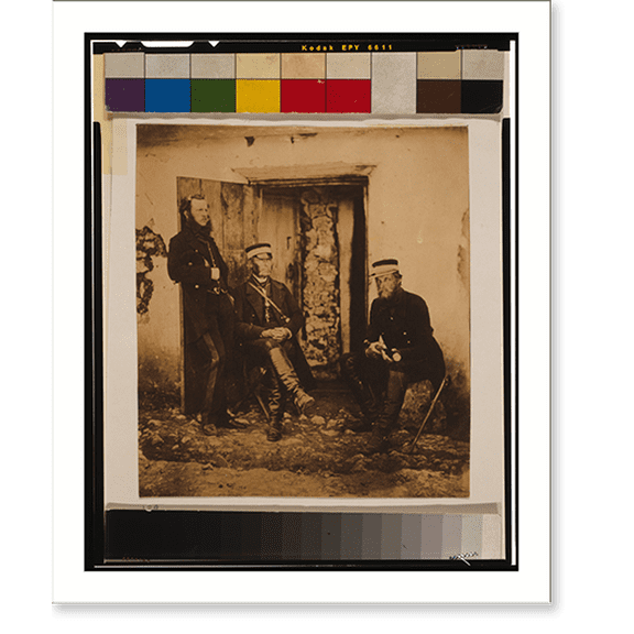 Historic Print, Major Gen. Sir R. Dacres & staff. Colonel Adye, Dacres, Lt. Colonel Hamley, 16" x 20"