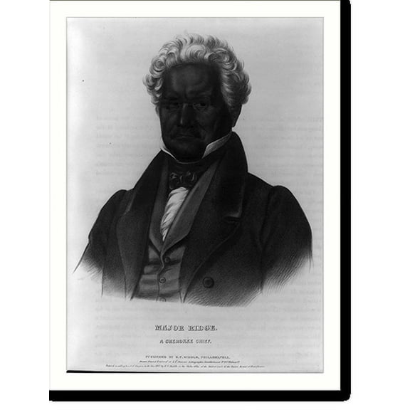 Historic Print, Major Ridge, a Cherokee chief.printed & coloured at I.T. Bowen's Lithographic Establishment., 16" x 20"