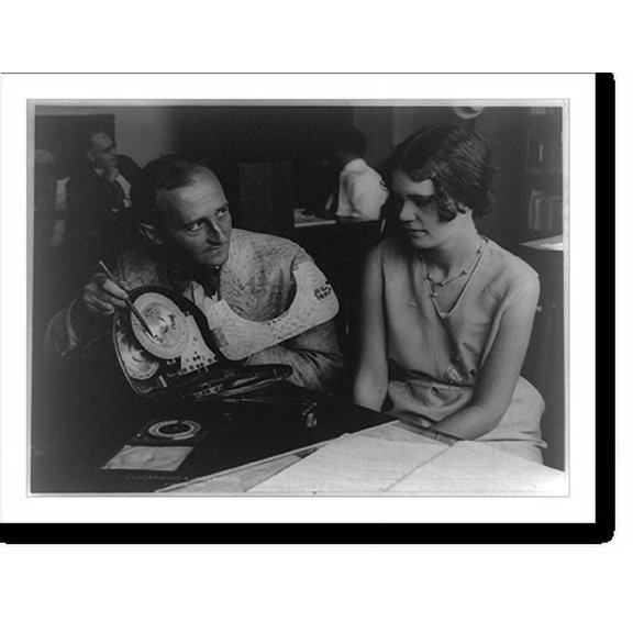 Historic Print, [Major William F. Friedman, chief of the signal intelligence, explaining the principles of intricate ciphering machine to Louise Newkirk, at the War Department, Washingt…16" x 20"