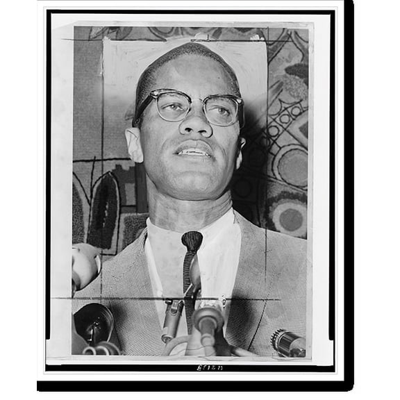 Historic Print, [Malcolm X, head-and-shoulders portrait, facing slightly right, at microphones].World Telegram & Sun photo by Ed Ford., 18" x 24"