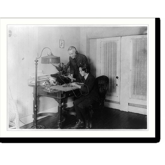 Historic Print, Man & boy with radio, 16" x 20"