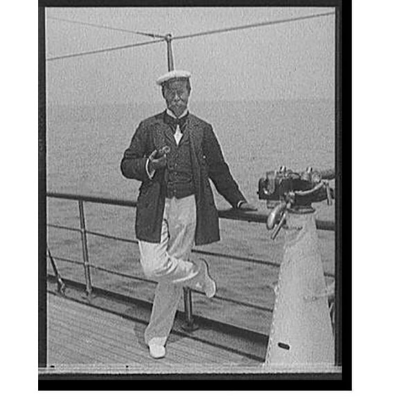 Historic Print, [Man posed with nautical equipment on ship deck], 16" x 20"