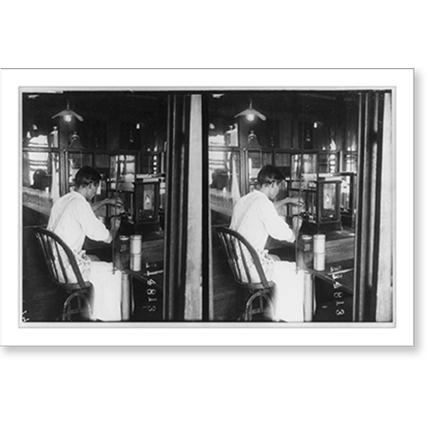 Historic Print, [Man usning scientific apparatus in laboratory], 16" x