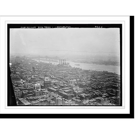 Historic Print, Manhattan, view from Met. Life Bldg. Tower, looking northeast toward East River, 16" x 20"