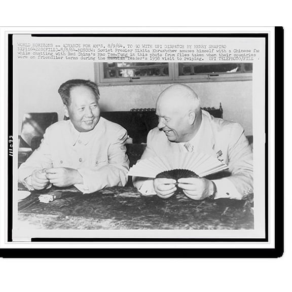 Historic Print, [Mao Tse-tung, half-length portrait, seated, facing Nikita Khrushchev, during the Russian leader's 1958 visit to Peking], 18" x 24"