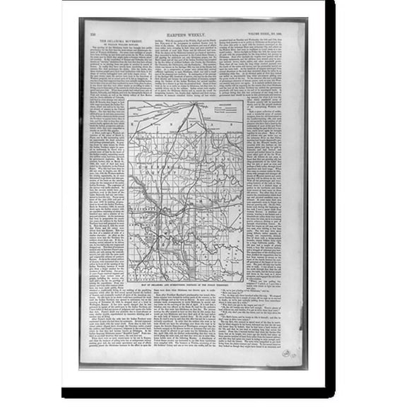 Historic Print, Map of Oklahoma and surrounding portions of the Indian Territory, 16" x 20"