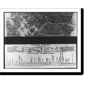 Historic Print, Map of the Panama Canal and canal facts, 18" x 24"