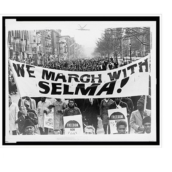 Historic Print, Marchers carrying banner lead way as 15,000 parade in Harlem.World Telegram & Sun photo by Stanley Wolfson., 16" x 20"