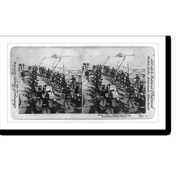 Historic Print, Marine guard drilling on Battleship USS IOWA, 18" x 24"