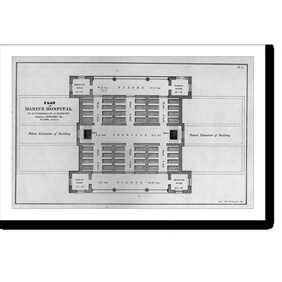 Historic Print, [Marine hospitals on the Western Waters. Design 2, floor plan], 16" x 20"