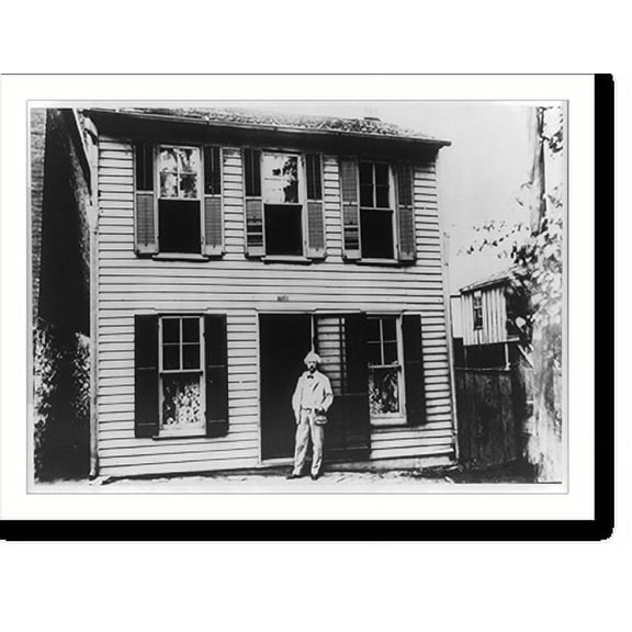 Historic Print, [Mark Twain standing in doorway of his boyhood home on Hill Street, Hannibal, Missouri], 18" x 24"