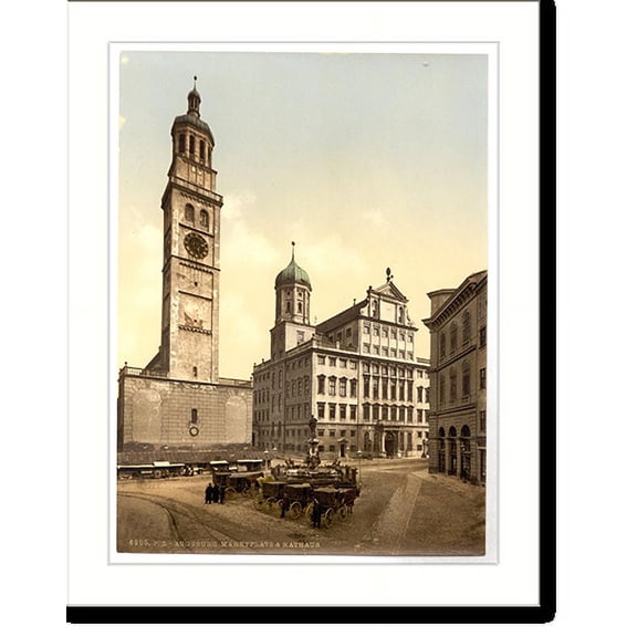 Historic Print, Market place Augsburg Bavaria Germany, 16" x 20"