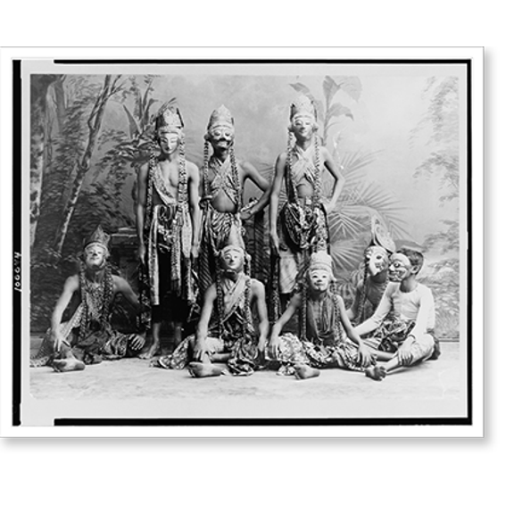 Historic Print, Masked men of the theater acting in Topéing, Java, Indonesia, 16" x 20"