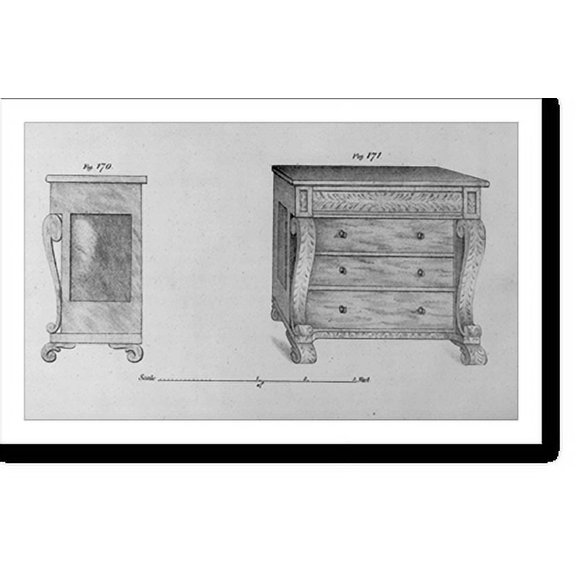 Historic Print, [Measured drawing of chest of drawers; front and side views], 16" x 20"