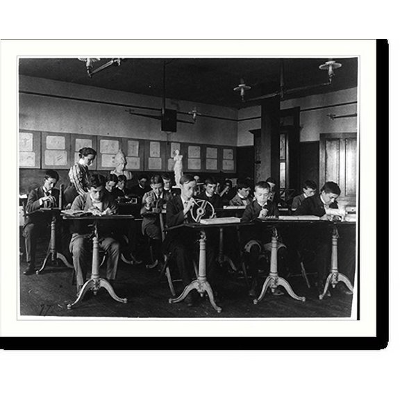 Historic Print, Mechanical drawing class(?), Business high school, 18" x 24"