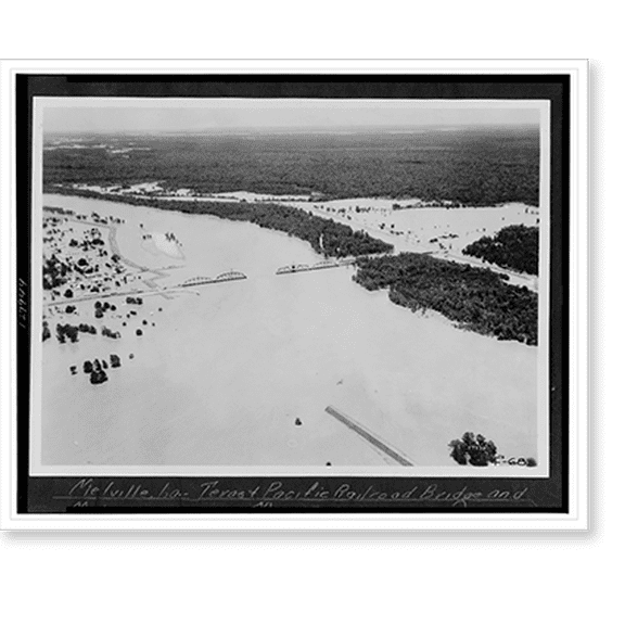 Historic Print, Melville, La., Texas & Pacific Railroad bridge and Melville crevasse, 18" x 24"