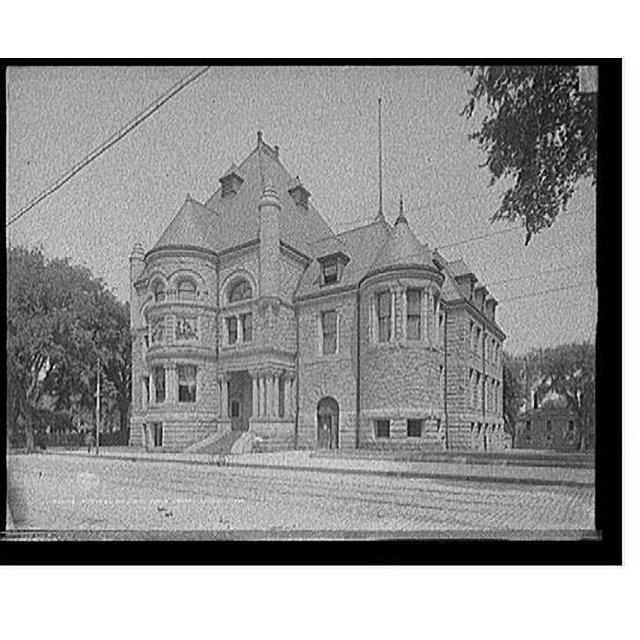 Historic Print, Memorial Hall and public library, Lowell, Mass., 16" x