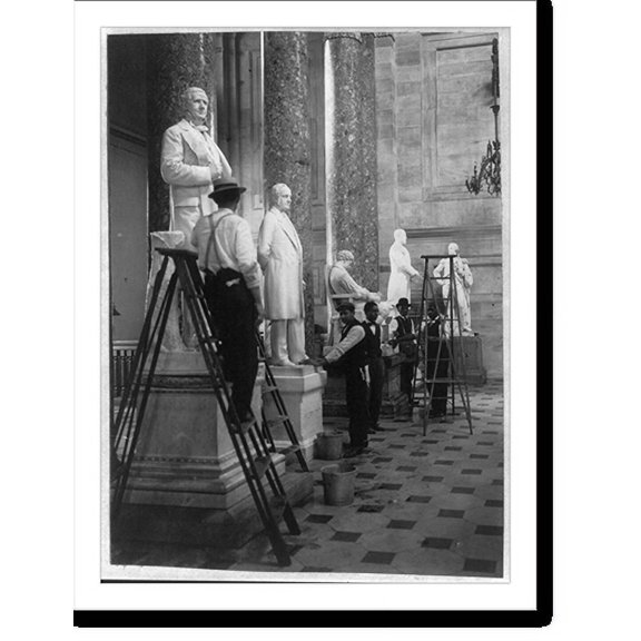 Historic Print, [Men cleaning statues in Statuary Hall in the U.S. Capitol], 18" x 24"