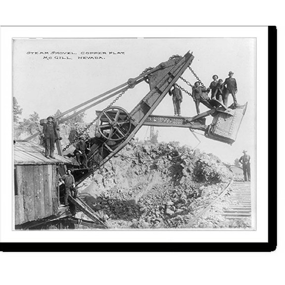 Historic Print, [Men standing on] Steam shovel, Copper Flat, McGill, Nevada, 16" x 20"